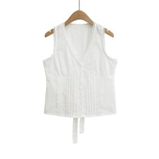 V-neck Lace Hem Crop Top Tank Top