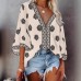 Foreign Trade Autumn V-neck Position Printing Loose Top