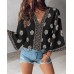 Foreign Trade Autumn V-neck Position Printing Loose Top