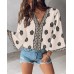 Foreign Trade Autumn V-neck Position Printing Loose Top