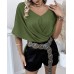 Solid Color One-Shoulder Design Slit Sleeve Multi-Wear Office Casual Top (with Camisole)