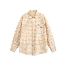 Plaid Patch Pocket Loose Unisex Casual Long Sleeve Shirt