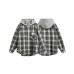Plaid Spliced Fake Two-Piece Hooded Loose Long-Sleeve Shirt Men