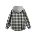 Plaid Spliced Fake Two-Piece Hooded Loose Long-Sleeve Shirt Men