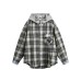Plaid Spliced Fake Two-Piece Hooded Loose Long-Sleeve Shirt Men