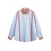Color Block Small Plaid Splicing Loose Fit Long Sleeve Shirt for Men