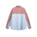 Color Block Small Plaid Splicing Loose Fit Long Sleeve Shirt for Men