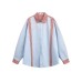 Color Block Small Plaid Splicing Loose Fit Long Sleeve Shirt for Men