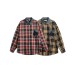 Pocket Color Block Turn-Down Collar Loose Unisex Plaid Shirt
