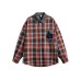 Pocket Color Block Turn-Down Collar Loose Unisex Plaid Shirt