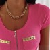 New Arrival  Fashion Trendy Round Neck Zipper Ribbed Top