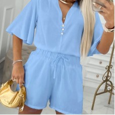 V-neck Flared Sleeve Loose Casual Set
