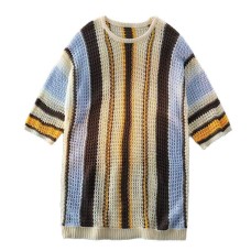 Retro striped hollowed out short sleeved top for men