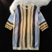Retro striped hollowed out short sleeved top for men
