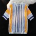 Retro striped hollowed out short sleeved top for men