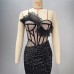 Women's Strapless Low Neck Sequined Pleated Hem Sleeveless High Slit Black Red Carpet Evening Fish Tail Dress