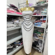 Style Women's Backless Rhinestone Decorated Strapless Fitted Bandage Dress Formal Wear Sexy