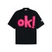 Street Style Fun Doll OK Embroidery Short Sleeve T-Shirt Unisex Loose Casual Hip Hop Elbow Length Sleeves