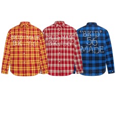 High Street Plaid Beaded Collar Long Sleeve Shirt Unisex Loose Casual Hip Hop Top