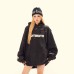 Washed Distressed Hole Letter Print Hoodie Unisex  Loose Casual Hip Hop Sweatshirt