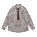Retro Waffle Grid Floral Collar Long Sleeve Shirt Men's  Loose Casual Couple Blouse Jacket