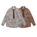 Retro Waffle Grid Floral Collar Long Sleeve Shirt Men's  Loose Casual Couple Blouse Jacket