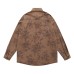 Retro Waffle Grid Floral Collar Long Sleeve Shirt Men's  Loose Casual Couple Blouse Jacket
