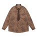 Retro Waffle Grid Floral Collar Long Sleeve Shirt Men's  Loose Casual Couple Blouse Jacket