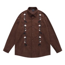 Retro Swallow Floral Embroidery Corduroy Long Sleeve Shirt Unisex Loose Couple Shirt Jacket