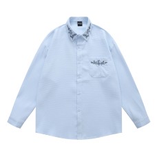 Retro Floral Embroidery Waffle Long Sleeve Shirt Unisex Trendy Loose Couple Blouse Jacket