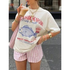 Size Cotton T-Shirt Women Vintage Seafood Graphic Tee Grunge Aesthetic