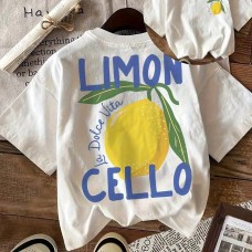 Lemon Letter Print Round Neck Short Sleeve Casual T-Shirt for Women Suitable for Daily Wear in Summer