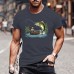 Men's Plus Size T-Shirt with Fisherman and Fish Pattern - Casual Short Sleeve, Round Neck