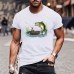 Men's Plus Size T-Shirt with Fisherman and Fish Pattern - Casual Short Sleeve, Round Neck