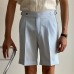 Blue striped high waisted straight leg British casual shorts