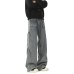 Retro pleated washed denim jeans for men