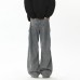 Retro pleated washed denim jeans for men