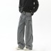 Retro pleated washed denim jeans for men