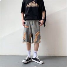 Summer washed distressed denim shorts for men