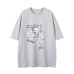Cartoon Cat Letter Print Short Sleeve T-Shirt Unisex Loose Casual Hip Hop Top