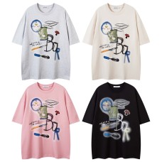 Fun Pattern Graffiti Letter Print Short Sleeve T-Shirt Unisex Loose Casual Top