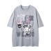 Cat Letter Print Short Sleeve T-Shirt Unisex Loose Casual Hip Hop Three-Quarter Sleeve