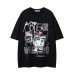 Cat Letter Print Short Sleeve T-Shirt Unisex Loose Casual Hip Hop Three-Quarter Sleeve