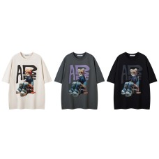 Street Cartoon Bear Letter Print Short Sleeve T-Shirt Unisex Loose Casual Hip Hop Top