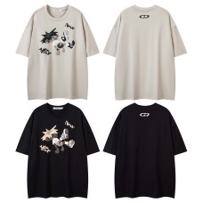 Cartoon Character Letter Print Short Sleeve T-Shirt Unisex Loose Casual Hip Hop Top