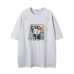 Hand-Painted Cartoon Cat Letter Print Short Sleeve T-Shirt Unisex Loose Casual Top