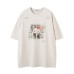 Hand-Painted Cartoon Cat Letter Print Short Sleeve T-Shirt Unisex Loose Casual Top