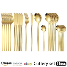 Cutlery Set Stainless Steel Knife Fork Set 24-Piece Tableware Set Golden Steak Knife Fork Spoon 6-Person Set