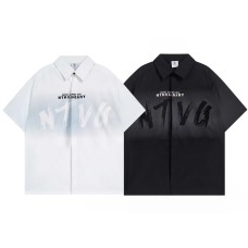 High Street Style Printed Letter Polo Collar Short Sleeve Shirt for Men Loose Casual Hip Hop Top
