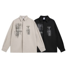 High Street  Style Printed Letter Collar Long Sleeve Shirt Men's Loose Casual Hip Hop Top